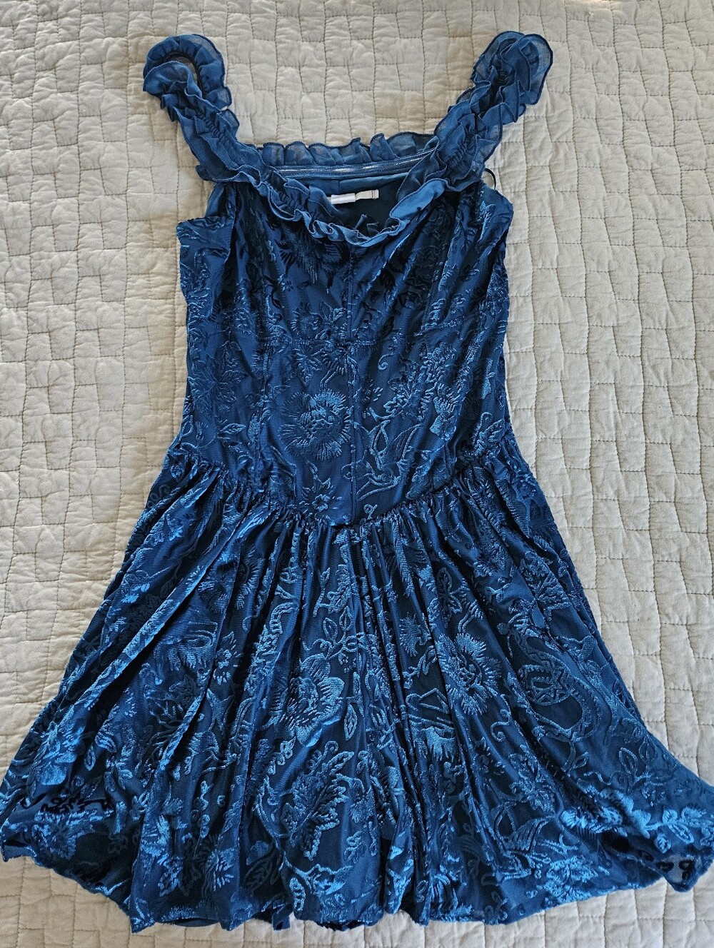 Kimchi Blue Teal Velvet Ruffled Romper Urban Outfitters Small